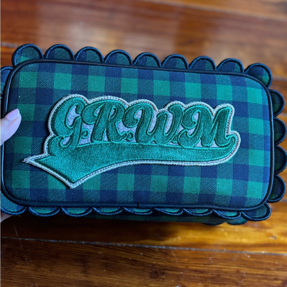 Stoney Clover Lane Dear Dairy Plaid Scalloped Small Pouch With GRWM Patch